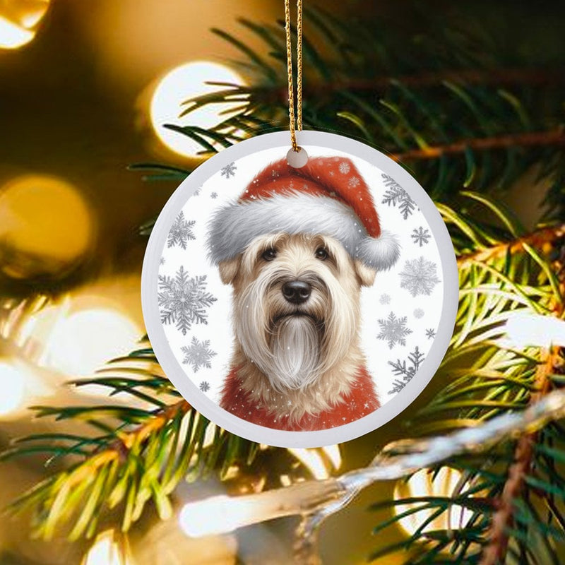 Santa Hat Dog Ornament, Wheaten Terrier Christmas Ornament, Adorable Ceramic Puppy Ornament, Festive Holiday Tree Decor, Dog Lover Present