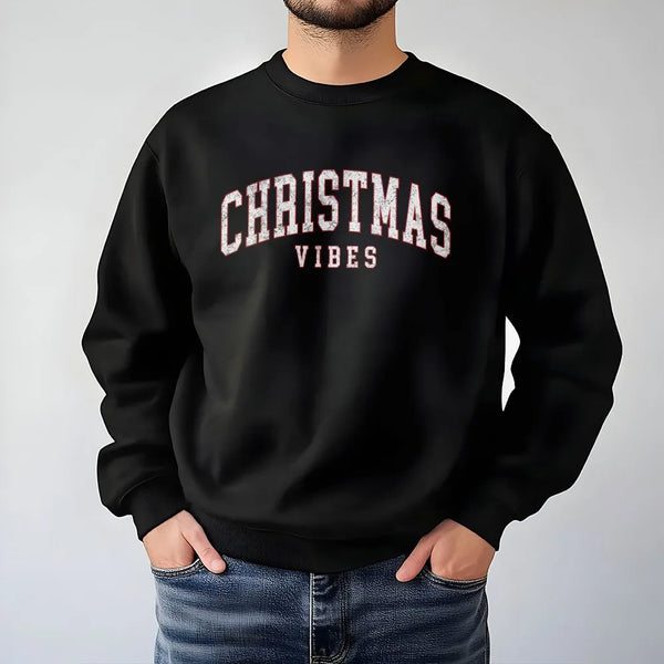 Retro Varsity Font Holiday Sweatshirt, Christmas Vibes Sweatshirt, Comfy Winter Season Crewneck, Aesthetic Xmas Party Pullove