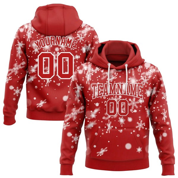 Holiday Winter Personalized Name Number Hooded Sweatshirt, Custom Christmas Snowflake Hoodie, Custom Xmas Sports Fan Pullover