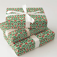 Green Vine Holiday Gift Wrap Roll, Red Floral Damask Christmas Wrapping Paper, Vintage Floral Present Paper, Festive Gift Wrapping Paper