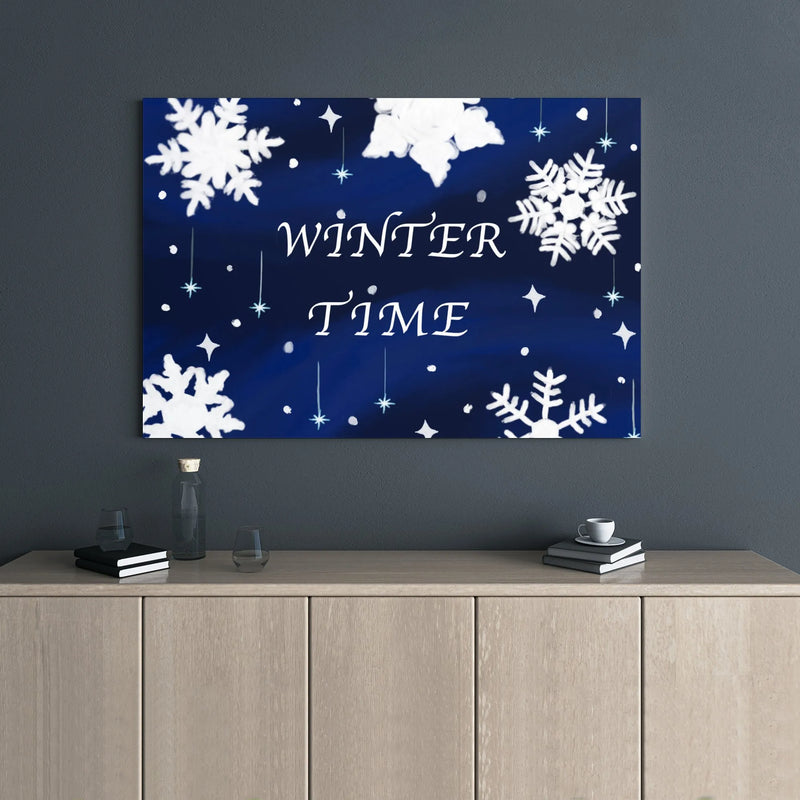 Snowflake and Stars Canvas Print, Winter Time Canvas Wall Art, Holiday Seasonal Canvas, Comfy Winter Living Room Decor, Christmas Season Present