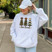 Howdy Christmas Cowboy Hat Sweatshirt, Western Christmas Tree Hoodie, Retro Cowgirl Holiday Pullover, Country Xmas Present for Her