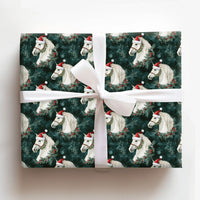White Stallion Santa Hat Gift Wrap, Horse Christmas Wrapping Paper, Equestrian Christmas Wrapping Paper, Holiday Horse Wrapping Paper Roll
