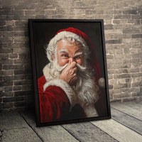 Whimsical Holding Nose Canvas Print, Humorous Santa Claus Canvas Wall Art, Christmas Holiday Portrait Canvas, Xmas Wall Decor, Holiday Present