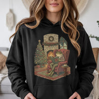 Comfy Christmas Bookish Frog Hoodie, Reading Frog Hoodie, Book Lover Holiday Hoodie, Adorable Cottagecore Reader Pullover Sweatshirt, Winter Present