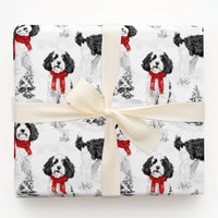 Winter Dog with Red Scarf Gift Wrap, Cockapoo Christmas Wrapping Paper, Holiday Puppy Gift Wrapping Paper, Festive Pet Lover Present Wrap