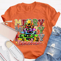 Colored Pencil Tree Holiday Graphic Tee, Christmas Teacher T-Shirt, Festive Teacher Shirt, Winter Break Elementary Educator Apparel