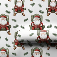 Book Lover Santa Claus Gift Wrap, Reading Santa Christmas Wrapping Paper, Comfy Watercolor Wrapping Paper Roll, Holiday Storybook Gift Wrap