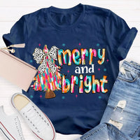 Festive Holiday Graphic Tee, Merry and Bright Tie Dye Tree Shirt, Christmas Tree T-Shirt, Retro Xmas Party Top, Family Holiday Present Tee