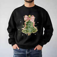Aesthetic Pink Bow Holiday Crewneck, Coquette Christmas Tree Sweatshirt, Adorable Winter Tree Pullover, Trendy Girly Xmas Present for Her