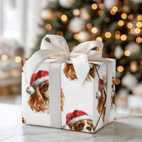 Santa Dog Holiday Gift Wrap, Cavalier King Charles Spaniel Christmas Wrapping Paper, Adorable Spaniel Christmas Paper, Dog Lover Wrapping Paper