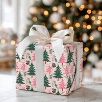 Whimsical Holiday Gift Wrap, Pink and Green Christmas Tree Wrapping Paper, Adorable Winter Present Paper, Xmas Tree Wrapping Paper, Gift Wrap