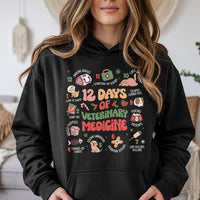 Humorous Vet Tech Christmas Sweatshirt, 12 Days of Veterinary Medicine Hoodie, Vet Clinic Holiday Pullover, Veterinarian Hooded Sweater Present