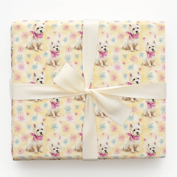 Watercolor Terrier Winter Gift Wrap, Westie Dog Christmas Wrapping Paper, Pink Scarf Puppy Wrapping Paper Roll, Adorable Dog 
