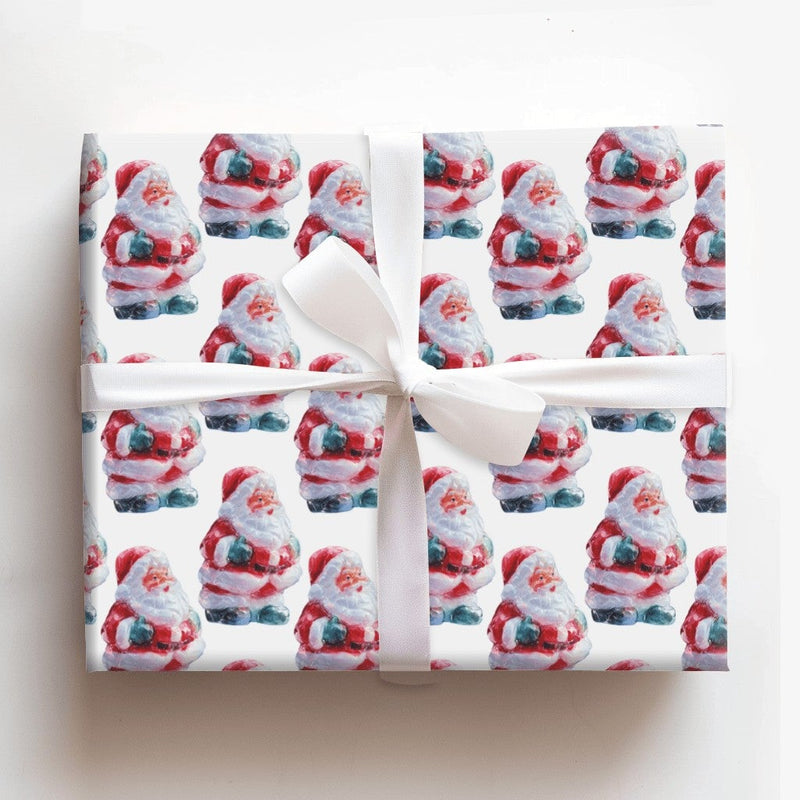 Retro Santa Figurine Gift Wrap, Vintage Santa Wrapping Paper, Watercolor Christmas Wrapping Paper, Nostalgic Holiday Gift Wrap