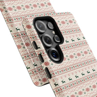 Nordic Reindeer Snowflake Phone Case, Christmas Samsung Phone Case, Dual Layer Holiday Cover, Festive Xmas Galaxy Phone Case Present for Her
