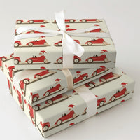 Vintage Racing Holiday Gift Wrap, Race Car Santa Wrapping Paper, Go Kart Santa Christmas Wrapping Paper, Retro Driver Wrapping Paper Roll