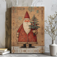 Vintage Christmas Tree Canvas, Rustic Santa Claus Canvas Art, Farmhouse Santa Wall Decor, Holiday Canvas Print, Christmas Home Present