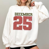 Retro Varsity Holiday Sweatshirt, December 25 Christmas Sweatshirt, Festive Winter Graphic Crewneck, Comfy Family Christmas Sweatshirt Present