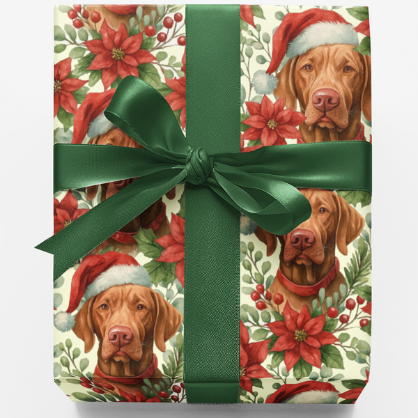 Festive Dog Gift Wrap, Vizsla Christmas Wrapping Paper, Santa Dog Wrapping Paper, Vizsla Lover Gift Wrap Roll, Holiday Xmas P