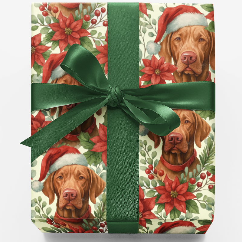 Festive Dog Gift Wrap, Vizsla Christmas Wrapping Paper, Santa Dog Wrapping Paper, Vizsla Lover Gift Wrap Roll, Holiday Xmas Present Wrap
