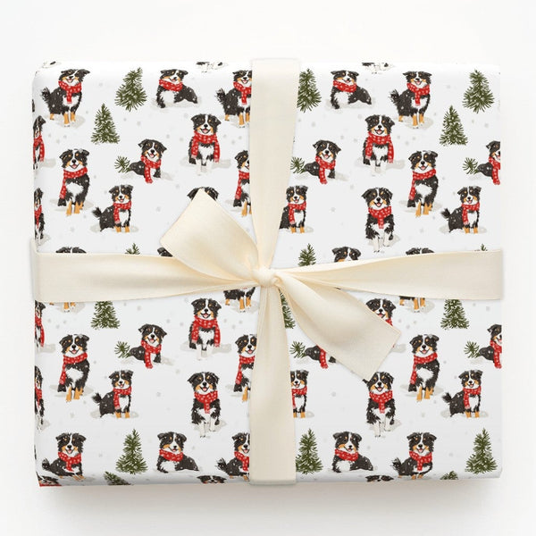 Aussie Christmas Gift Wrap, Australian Shepherd Wrapping Paper, Winter Dog Present Paper, Australian Shepherd Gift Wrap, Dog 