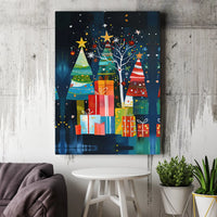 Colorful Holiday Gift Box Canvas Print, Abstract Christmas Tree Canvas Art, Festive Winter Wall Decor, Modern Seasonal Home Decor Present