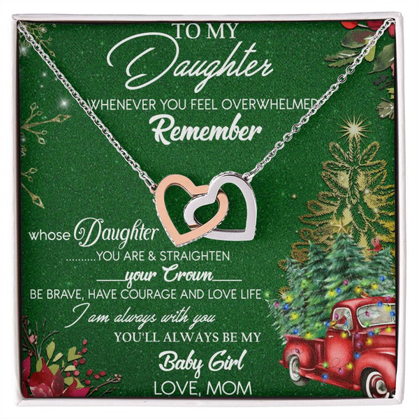 Mom to Daughter CZ Heart Pendant, To My Daughter Interlocking Hearts Necklace, Polished Surgical Steel Jewelry, Christmas Pre