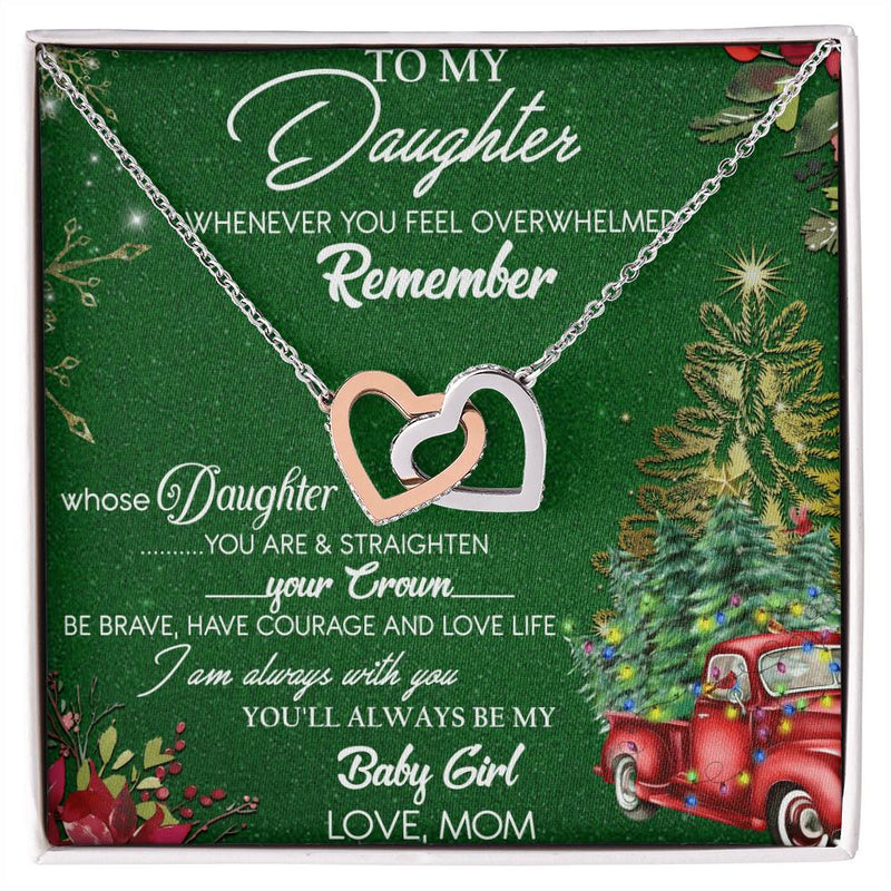 Mom to Daughter CZ Heart Pendant, To My Daughter Interlocking Hearts Necklace, Polished Surgical Steel Jewelry, Christmas Present