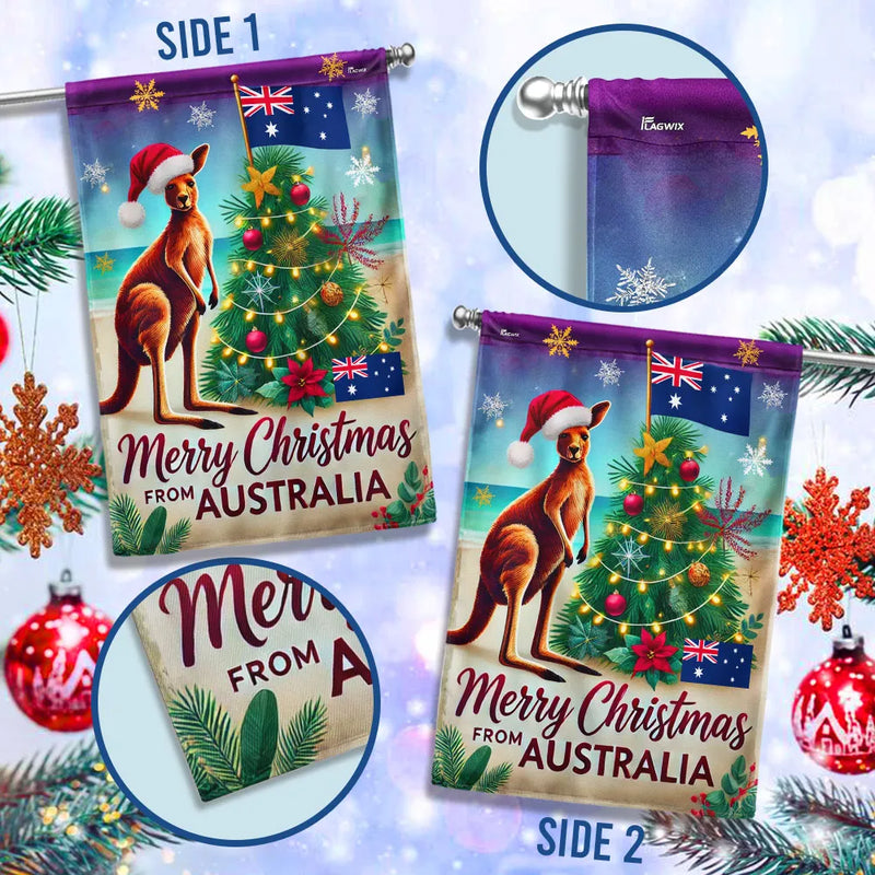 Kangaroo Santa Hat Holiday Yard Flag, Australian Christmas Garden Flag, Aussie Xmas Lawn Banner, Summer Christmas Outdoor Decor