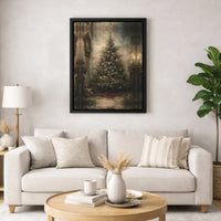 Rustic Holiday Canvas Print, Vintage Christmas Tree Canvas Wall Art, Moody Pine Tree Wall Decor, Festive Christmas Canvas, Holiday Present