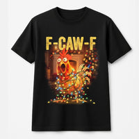 Humorous Santa Rooster Christmas Graphic Tee, F-CAW-F Chicken T-Shirt, Sarcastic Poultry Farm Holiday Shirt, Humorous Xmas Graphic Tee
