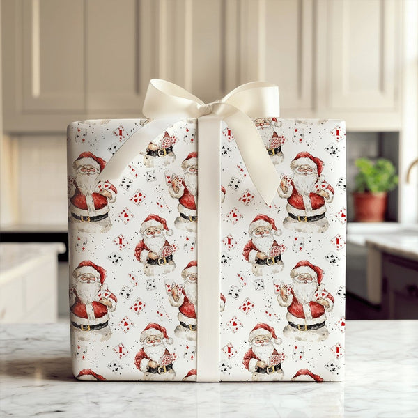 Poker Card Suits Holiday Gift Wrap, Santa Playing Cards Christmas Wrapping Paper, Novelty Xmas Wrapping Paper, Card Player Ho