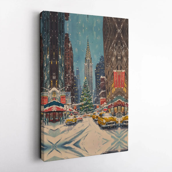 Snowy Chrysler Building Print, New York Christmas Canvas Wall Art, NYC Winter Cityscape Poster, Festive New York Decor, Digit
