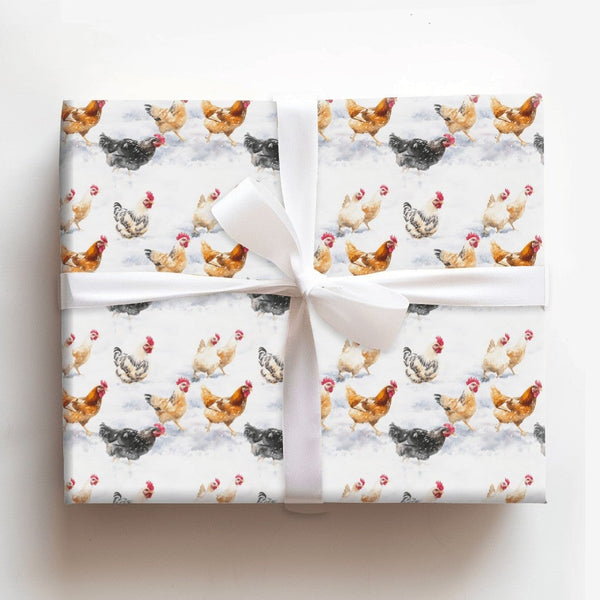 Watercolor Farm Animal Gift Wrap, Chicken Christmas Wrapping Paper, Winter Rooster Wrapping Paper, Rustic Holiday Gift Wrap, 