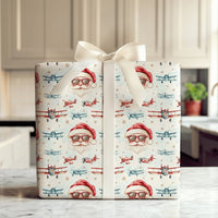 Cool Sunglasses Santa Gift Wrap, Aviator Santa Wrapping Paper, Vintage Airplane Santa Christmas Paper, Retro Aviation Gift Wrapping Paper