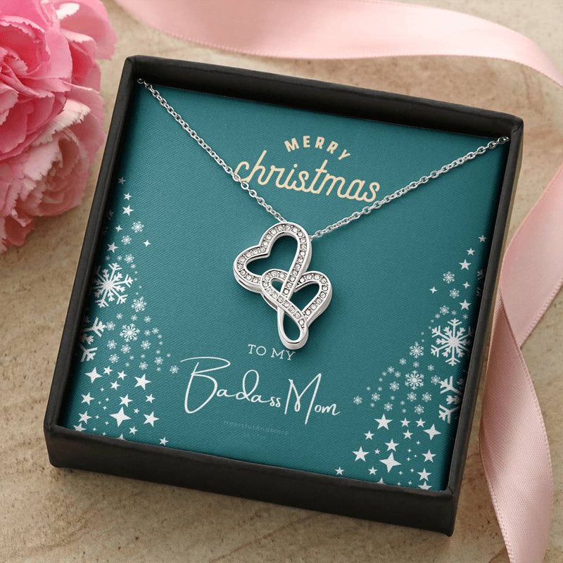 Interlocking Hearts Pendant, Double Heart Necklace for Mom, Christmas Heart Necklace for Her, Sentimental Mother Jewelry Present