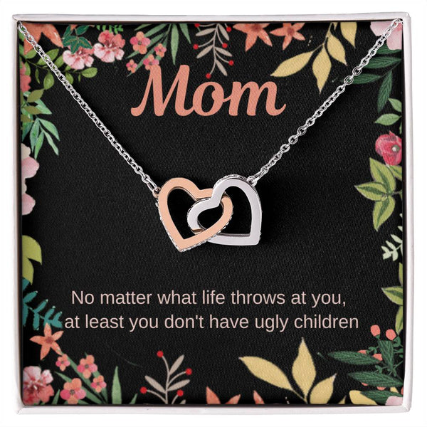 Interlocking Hearts Necklace, Humorous Mom Necklace, Rose Gold Heart Pendant Necklace, Christmas Present for Mom, Birthday Je