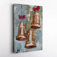 Painted Copper Ornaments Canvas, Christmas Bells Canvas Wall Art, Festive Red Bow Canvas Print, Holiday Wall Art, Christmas Home Decor Present
