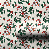 Candy Cane Holly Gift Wrapping Paper, Fox Christmas Wrapping Paper, Adorable Winter Fox Wrap Paper, Holiday Gift Wrap, Whimsical Xmas Present