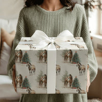 Equestrian Christmas Tree Gift Wrap, Watercolor Horse Wrapping Paper, Rustic Country Horse Wrapping Paper, Holiday Equestrian Gift Wrap