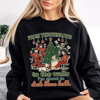 Retro Holiday Humor Graphic Sweater, Deck the Halls Christmas Sweatshirt, Humorous Office Party Xmas Crewneck, Sarcastic Christmas Pullover