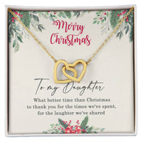 CZ Heart Pendant, To My Daughter Interlocking Hearts Necklace, Polished Surgical Steel Rose Gold Finish Christmas Jewelry Present
