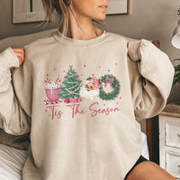 Vintage Santa and Tree Crewneck, Tis the Season Christmas Sweatshirt, Comfy Holiday Graphic Sweater, Retro Winter Apparel Present for Her