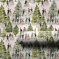 Winter Ball Dancers and Pine Trees Gift Wrap, Victorian Christmas Wrapping Paper, 90 GSM Fine Art Paper, Vintage Holiday Present Wrap
