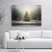 Illuminated Holiday Landscape Wall Decor, Snowy Winter Forest Christmas Tree Canvas Art, Comfy Winter Canvas Print, Christmas Wall Art