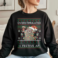 Humorous Xmas Raccoon Sweatshirt, Overstimulated and Festive AF Raccoon Sweatshirt, Ugly Christmas Sweater Pullover, Holiday Humor Sweatshirt