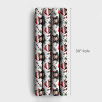 Santa Hat Monkey Gift Wrap, Chimpanzee Christmas Wrapping Paper, Humorous Animal Holiday Paper, Festive Pine Berry Present Wrapping Paper