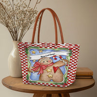 Christmas Holiday Cookie Handbag, Personalized Gingerbread Man Tote Bag, Festive Winter Shoulder Bag, Seasonal Xmas Shopper Present for Her