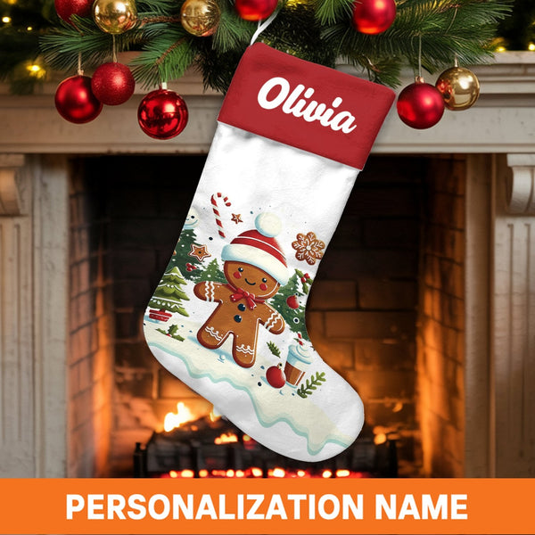 Adorable Holiday Cookie Christmas Stocking, Gingerbread Man Christmas Stocking, Festive Family Christmas Stocking, Winter Fir